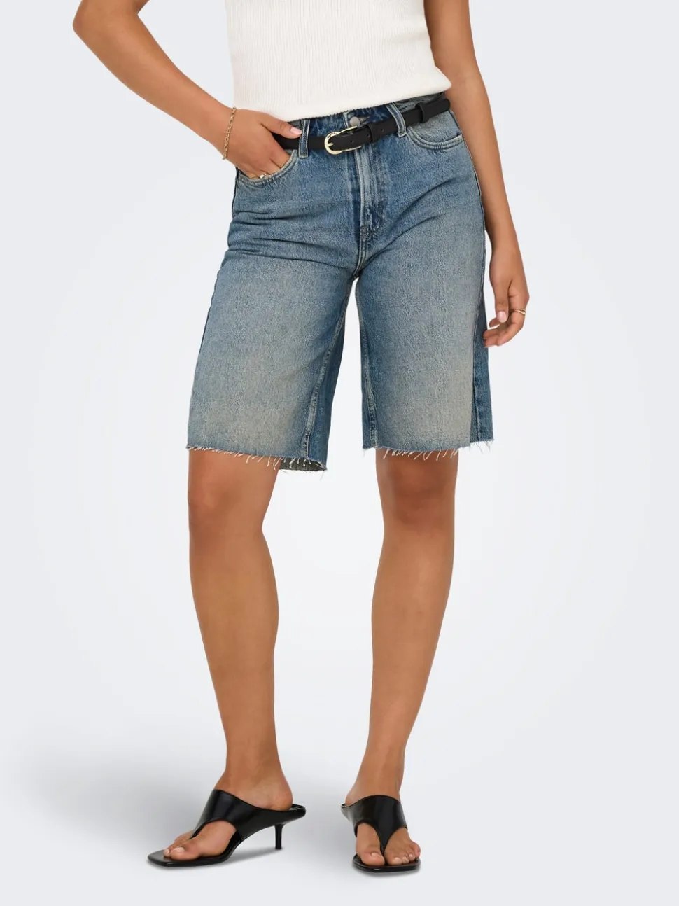 ONLCARO Vita alta Loose Fit Bermuda in jeans