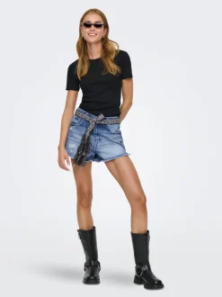 ONLROBYN Vita molto alta Straight Fit Bermuda in jeans